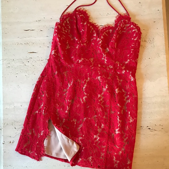 Free People x Fame and Partners Mollie Mini Dress Red Lace - Picture 10 of 10